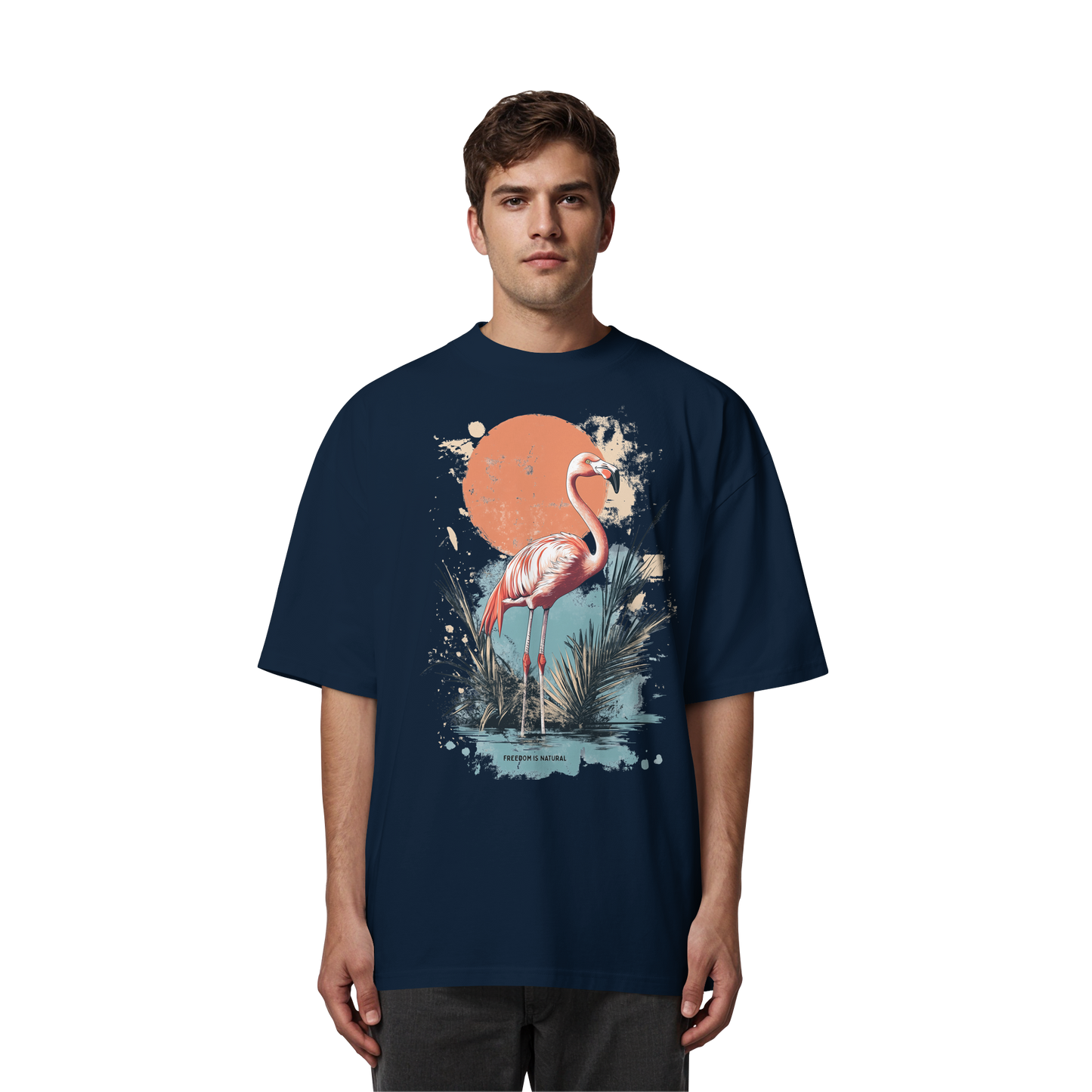 Flamingo Watercolor Style - Organic Oversize Shirt