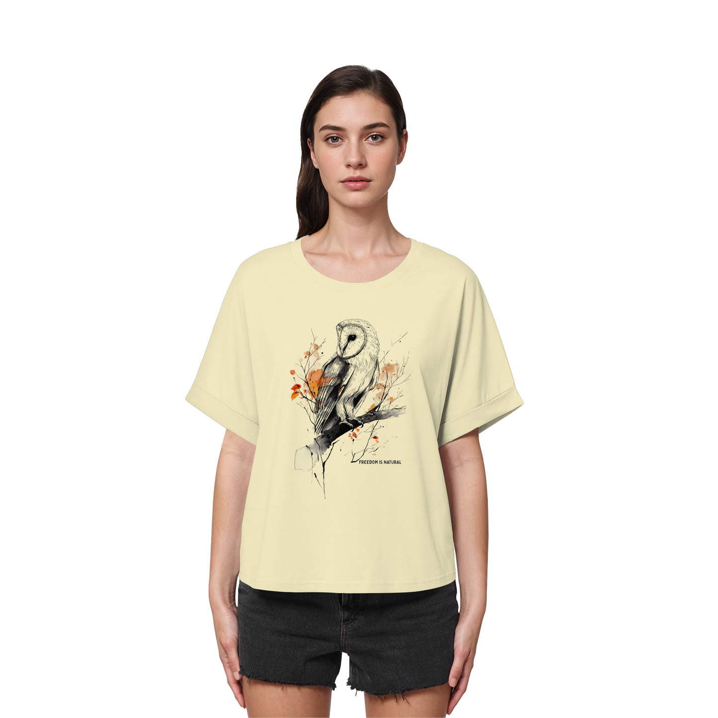 Eule Sketch Art Style - Womens Organic Rolled Sleeves T-Shirt