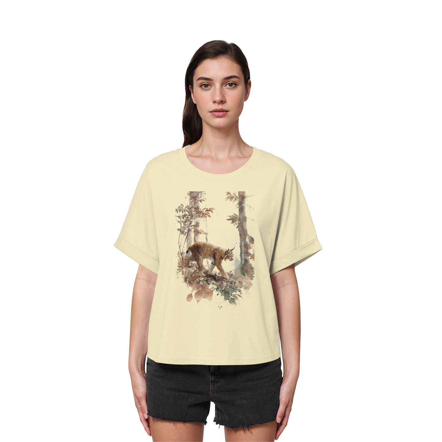 Luchs Watercolor Style - Womens Organic Rolled Sleeves T-Shirt