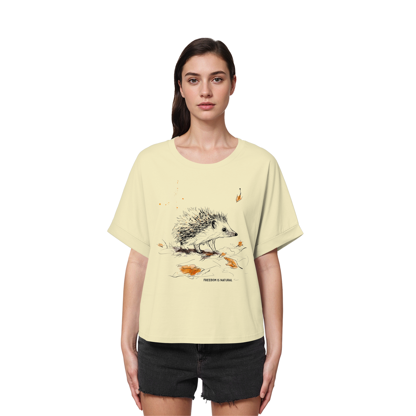 Igel Sketch Art Style - Womens Organic Rolled Sleeves T-Shirt