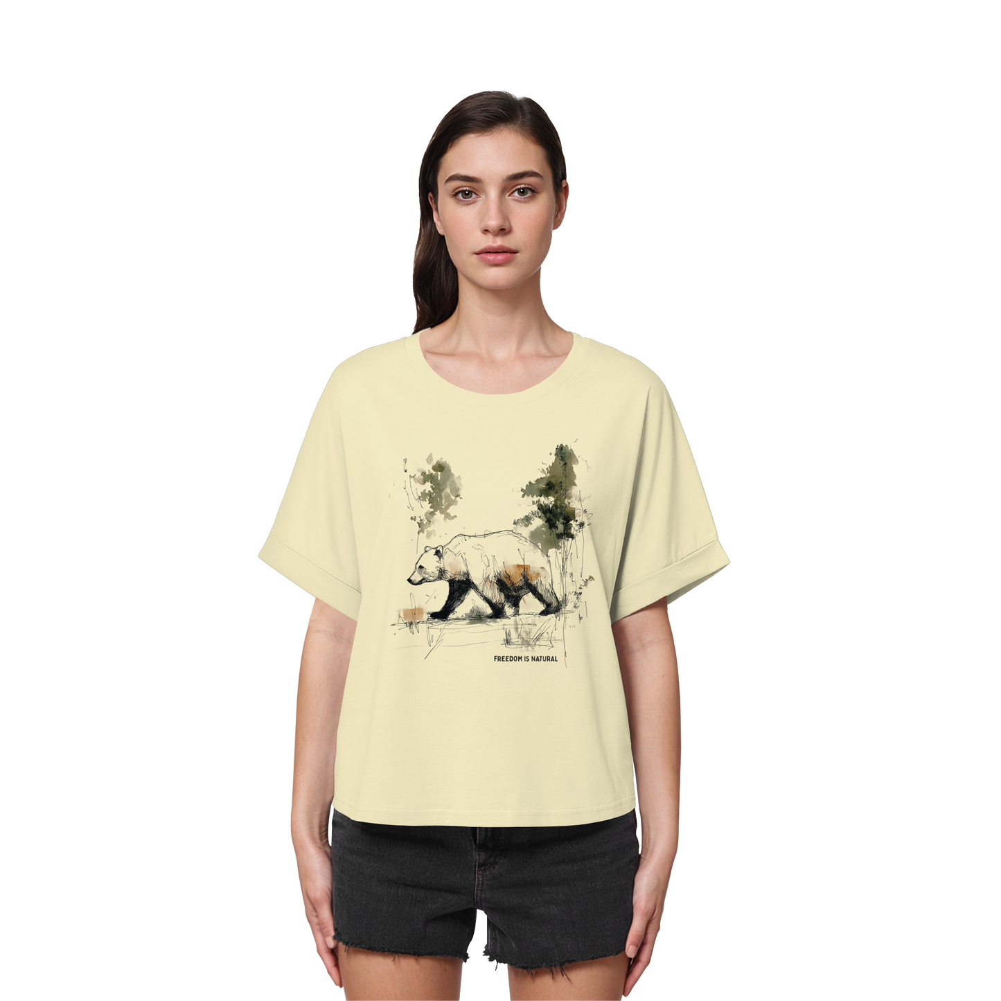 Bär Sketch Art Style - Womens Organic Rolled Sleeves T-Shirt