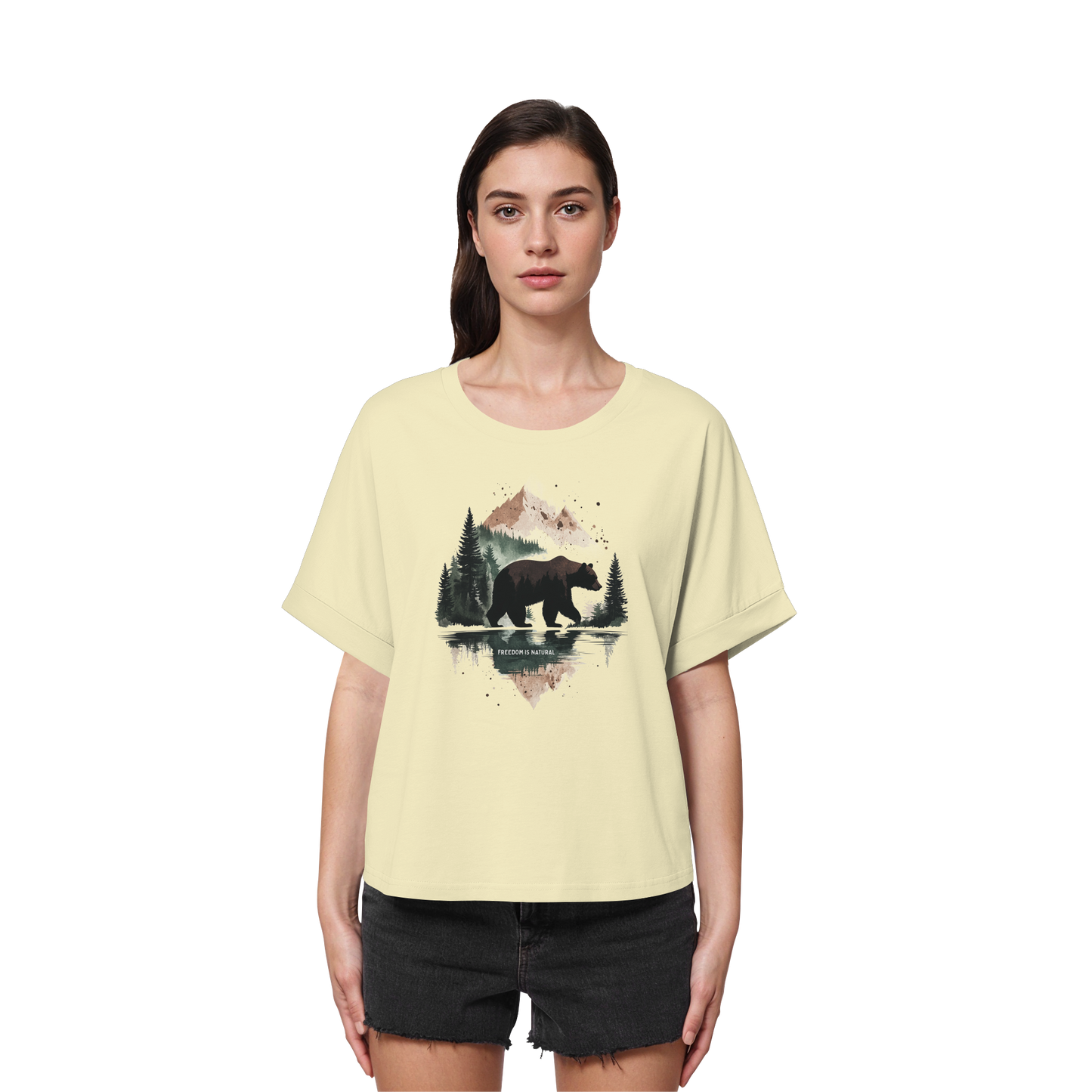 Bär Watercolor Style - Womens Organic Rolled Sleeves T-Shirt