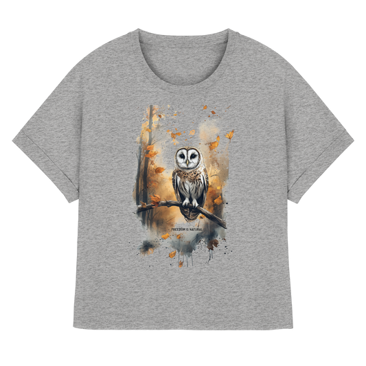 Eule Watercolor Style - Womens Organic Rolled Sleeves T-Shirt