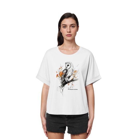 Eule Sketch Art Style - Womens Organic Rolled Sleeves T-Shirt