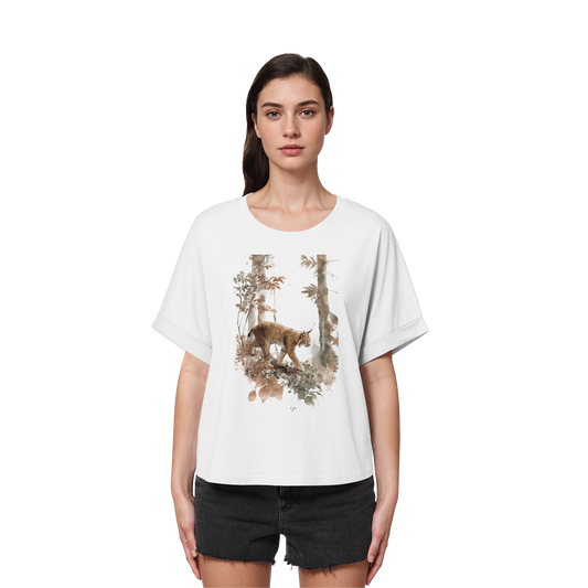 Luchs Watercolor Style - Womens Organic Rolled Sleeves T-Shirt