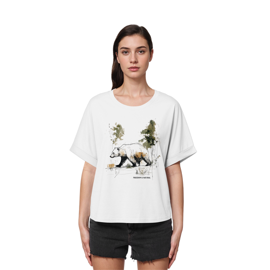 Bär Sketch Art Style - Womens Organic Rolled Sleeves T-Shirt