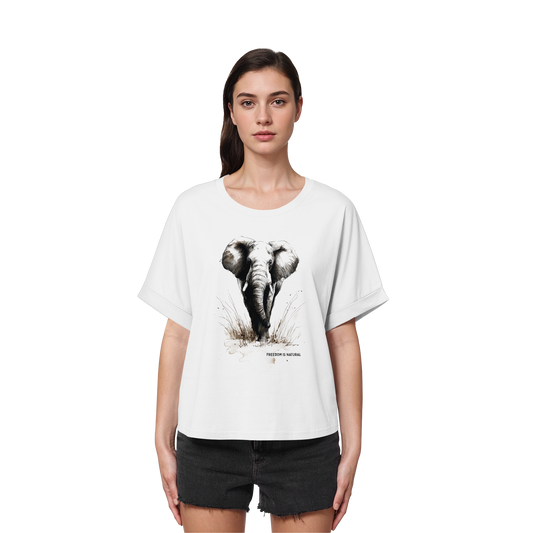 Elefant Sketch Art Style - Womens Organic Rolled Sleeves T-Shirt