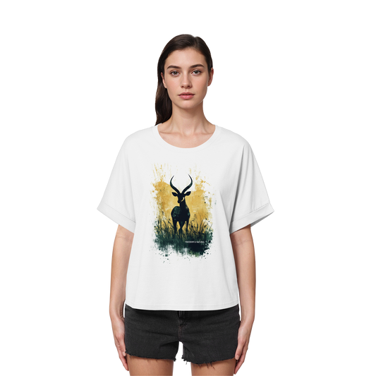 Antilope Watercolor Style - Womens Organic Rolled Sleeves T-Shirt