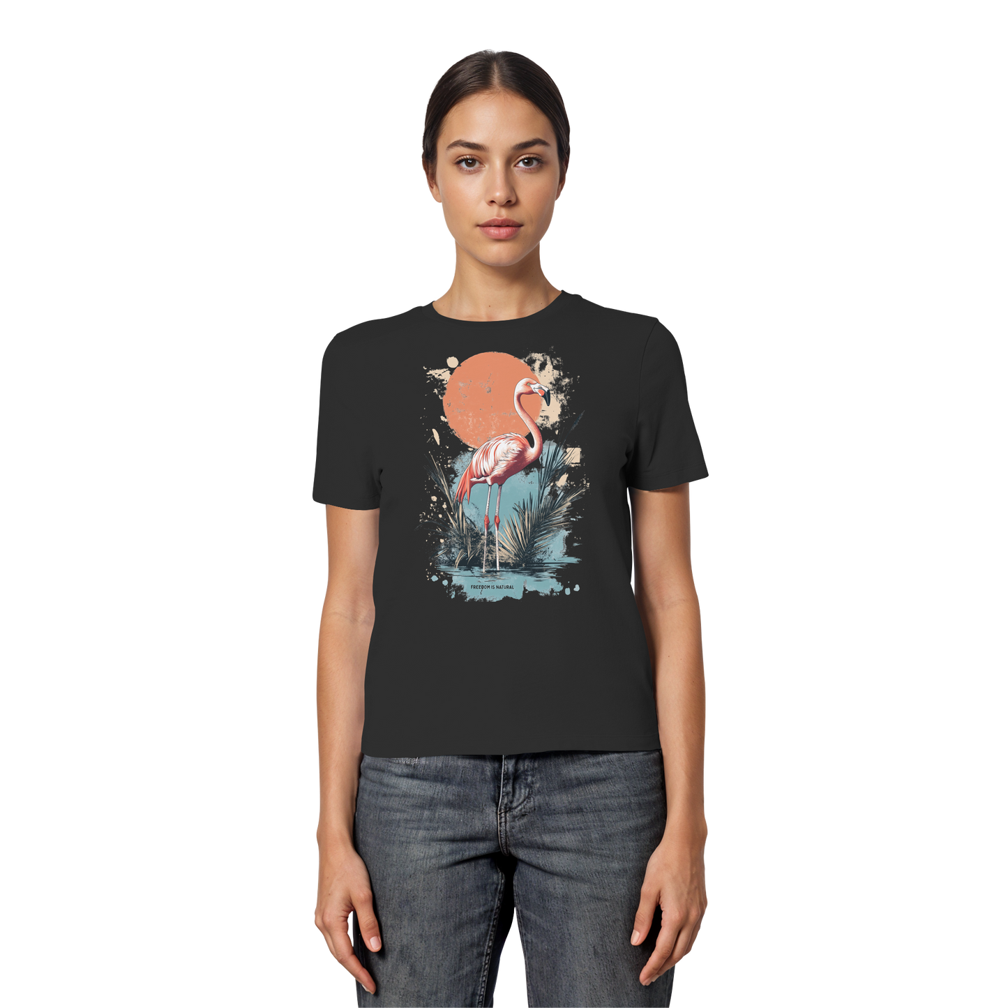 Flamingo Watercolor Style - Fitted Ladies Organic Shirt