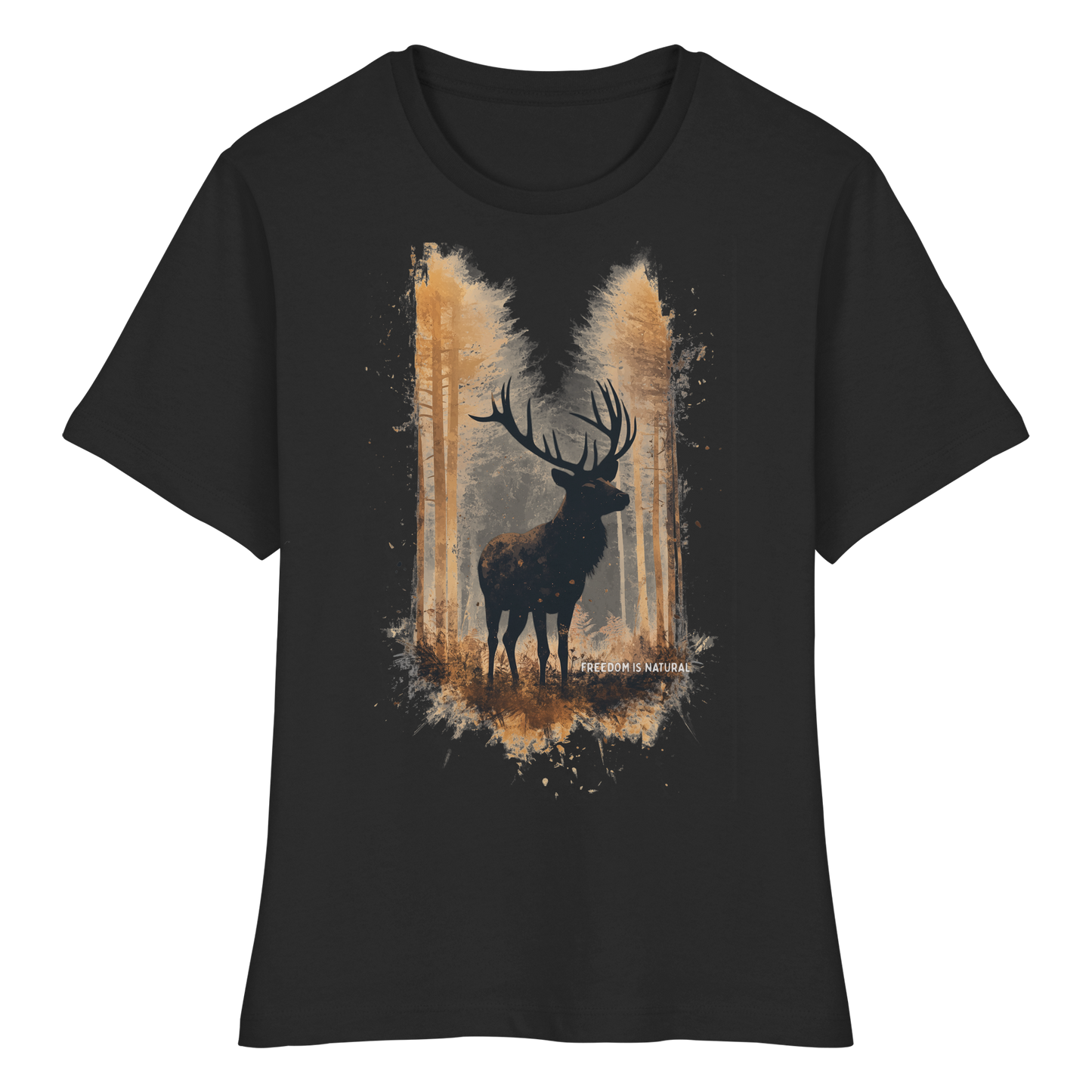 Hirsch Watercolor Style - Fitted Ladies Organic Shirt