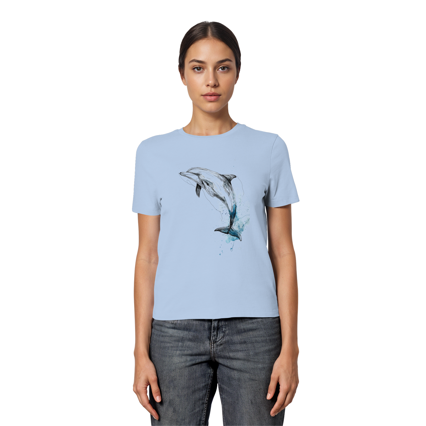Delphin Watercolor Style - Fitted Ladies Organic Shirt