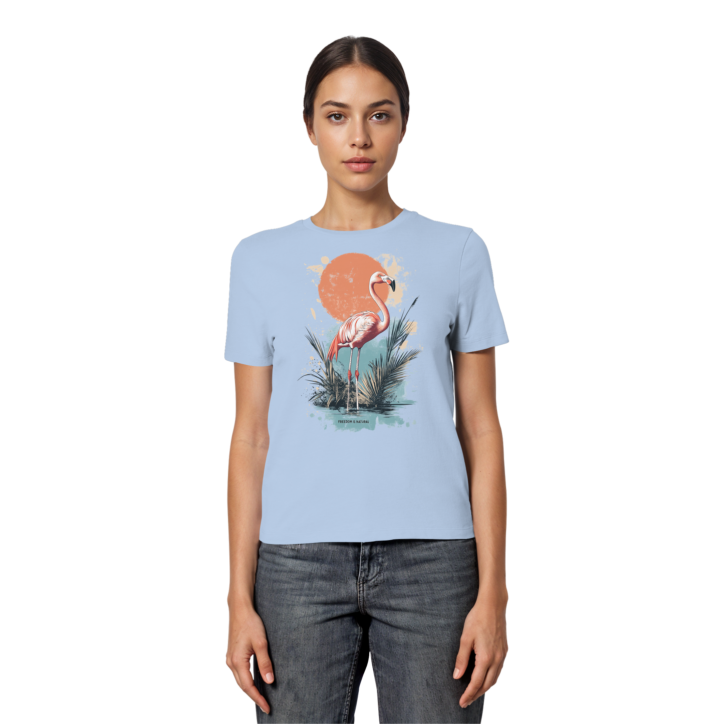 Flamingo Watercolor Style - Fitted Ladies Organic Shirt