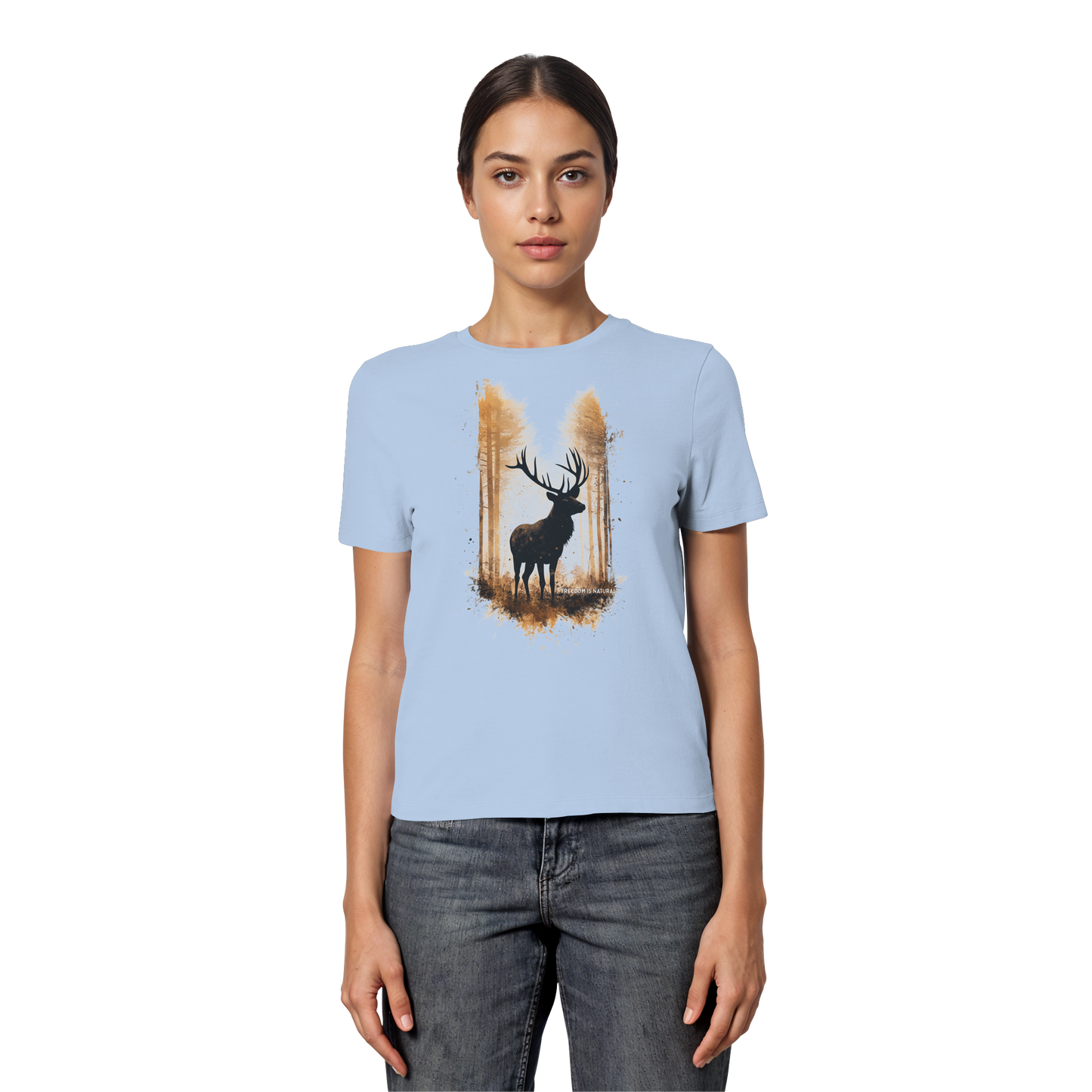 Hirsch Watercolor Style - Fitted Ladies Organic Shirt