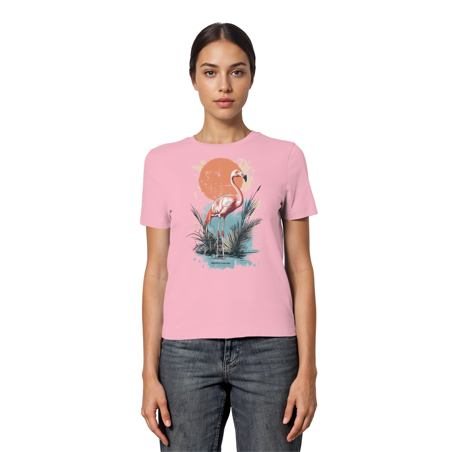 Flamingo Watercolor Style - Fitted Ladies Organic Shirt
