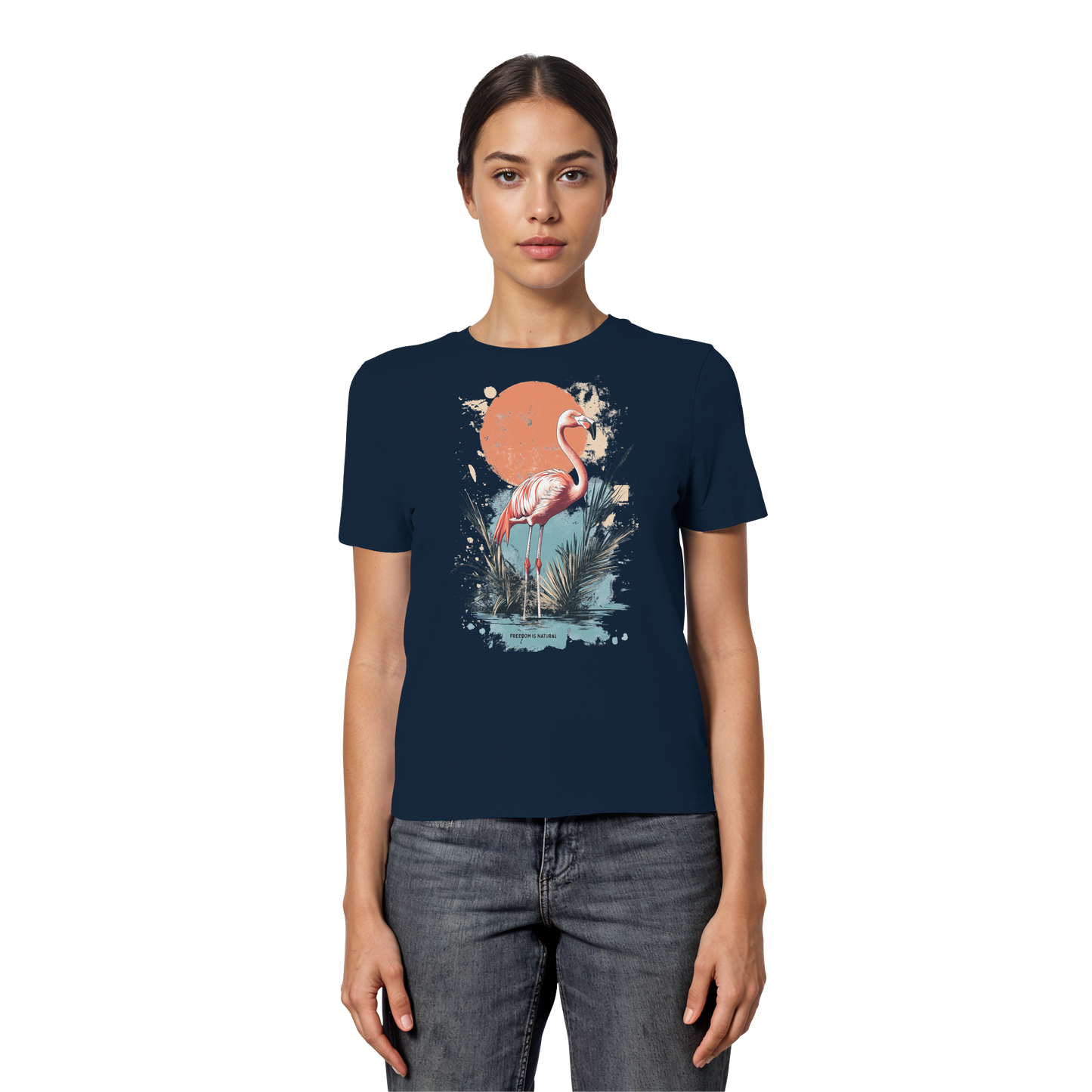 Flamingo Watercolor Style - Fitted Ladies Organic Shirt