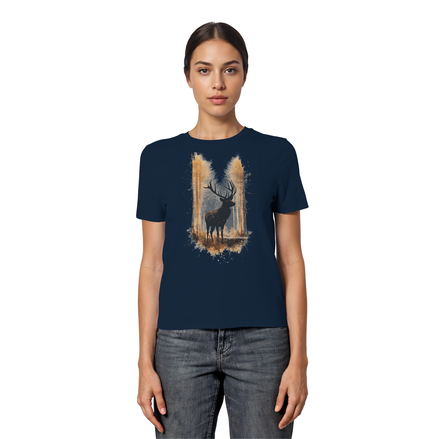 Hirsch Watercolor Style - Fitted Ladies Organic Shirt