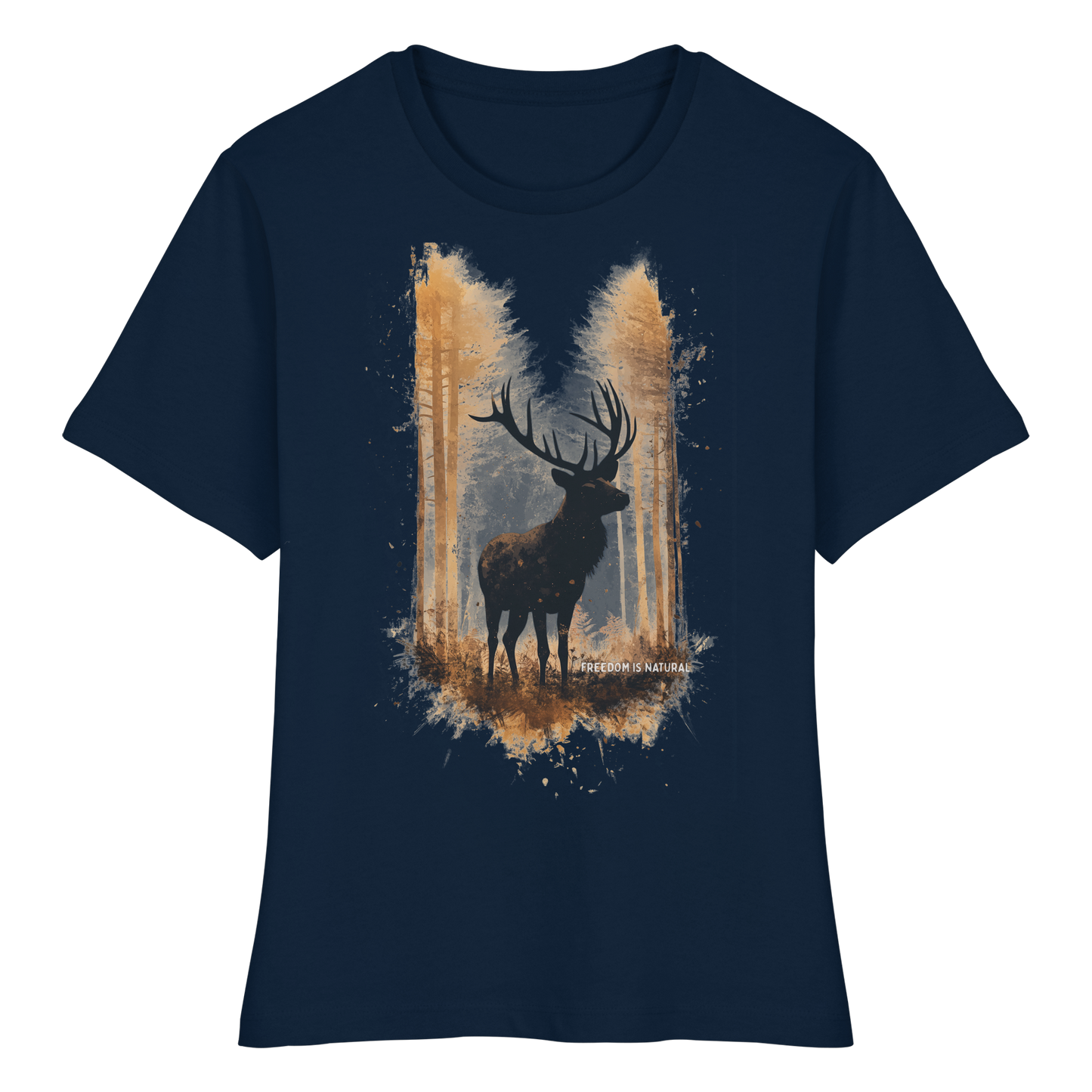 Hirsch Watercolor Style - Fitted Ladies Organic Shirt