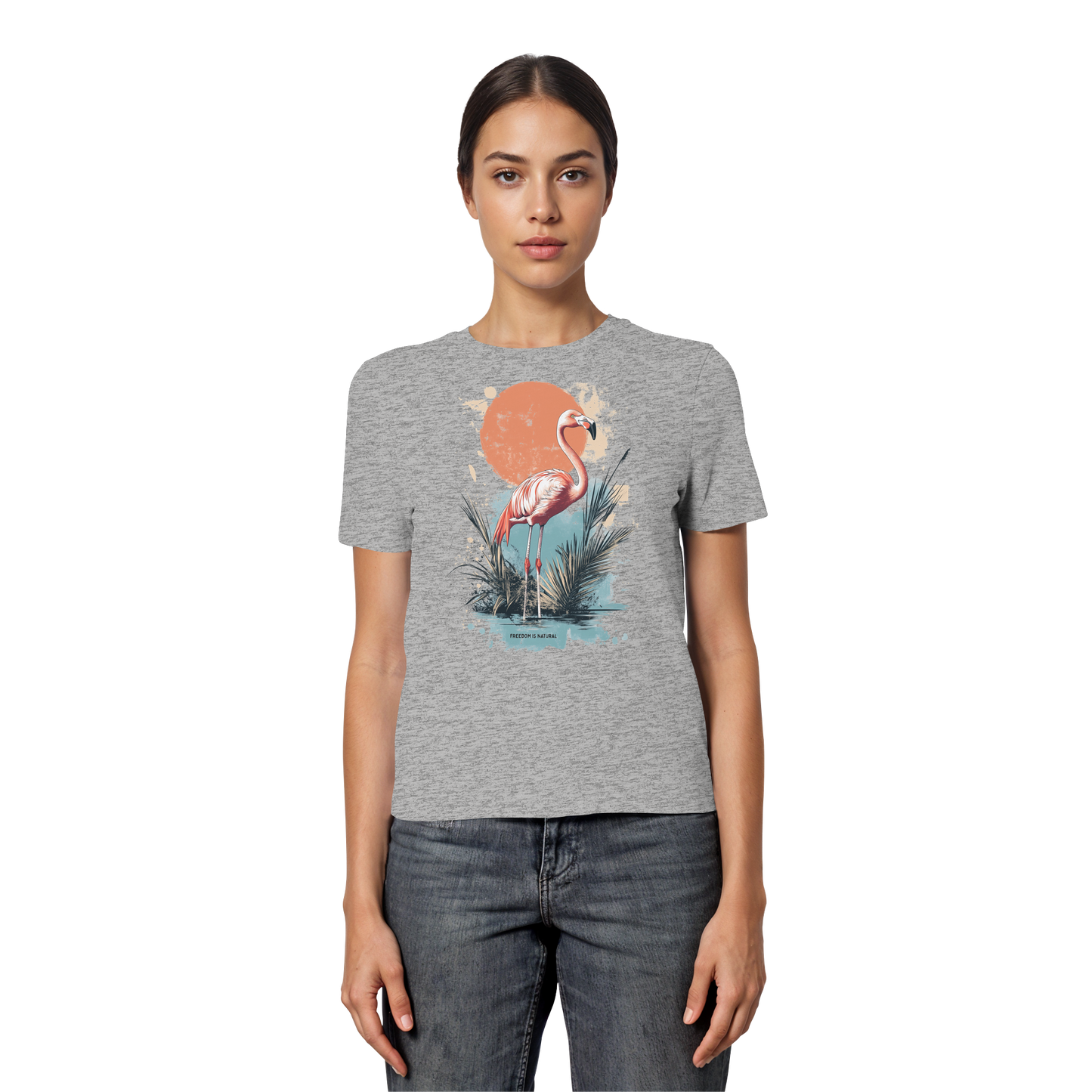 Flamingo Watercolor Style - Fitted Ladies Organic Shirt