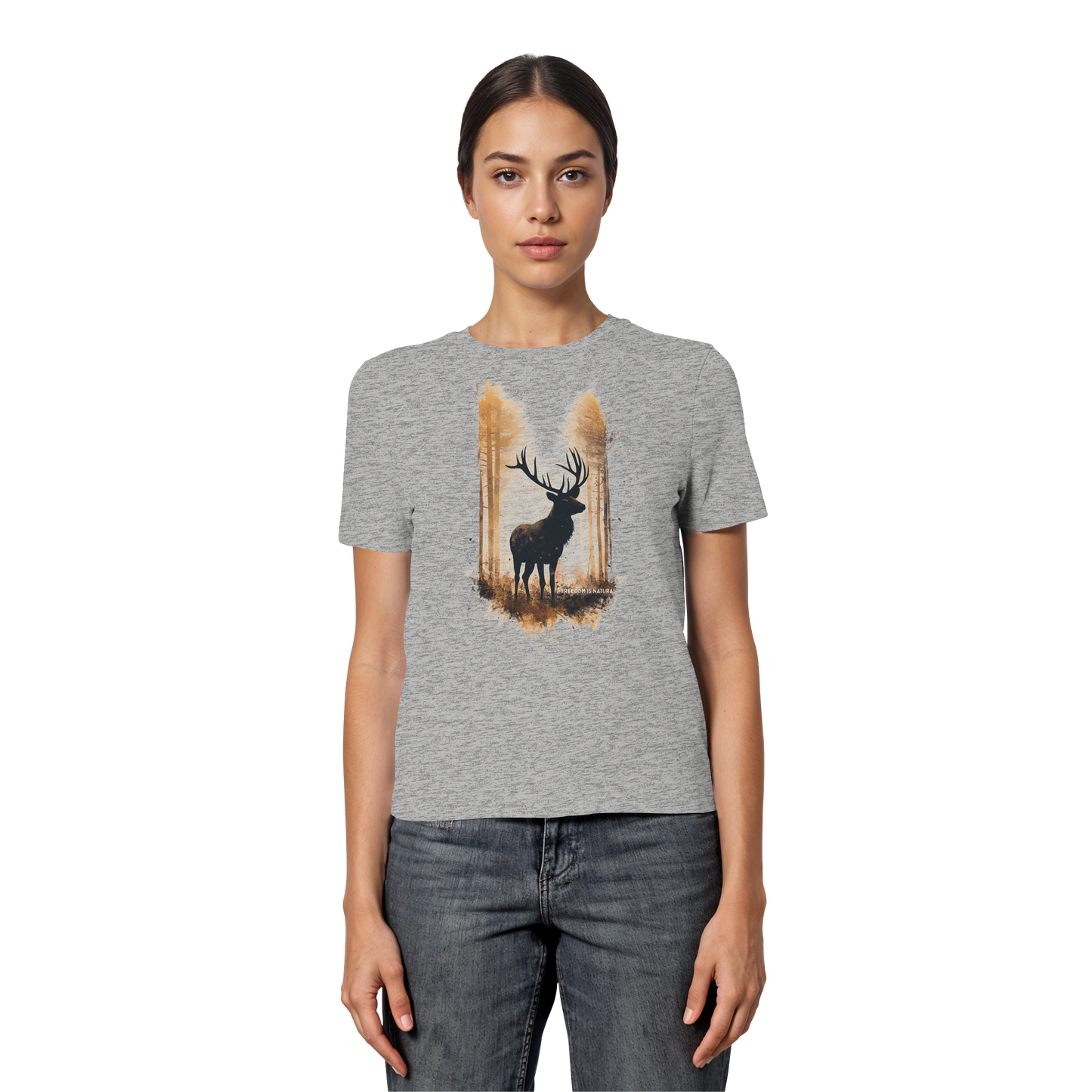 Hirsch Watercolor Style - Fitted Ladies Organic Shirt