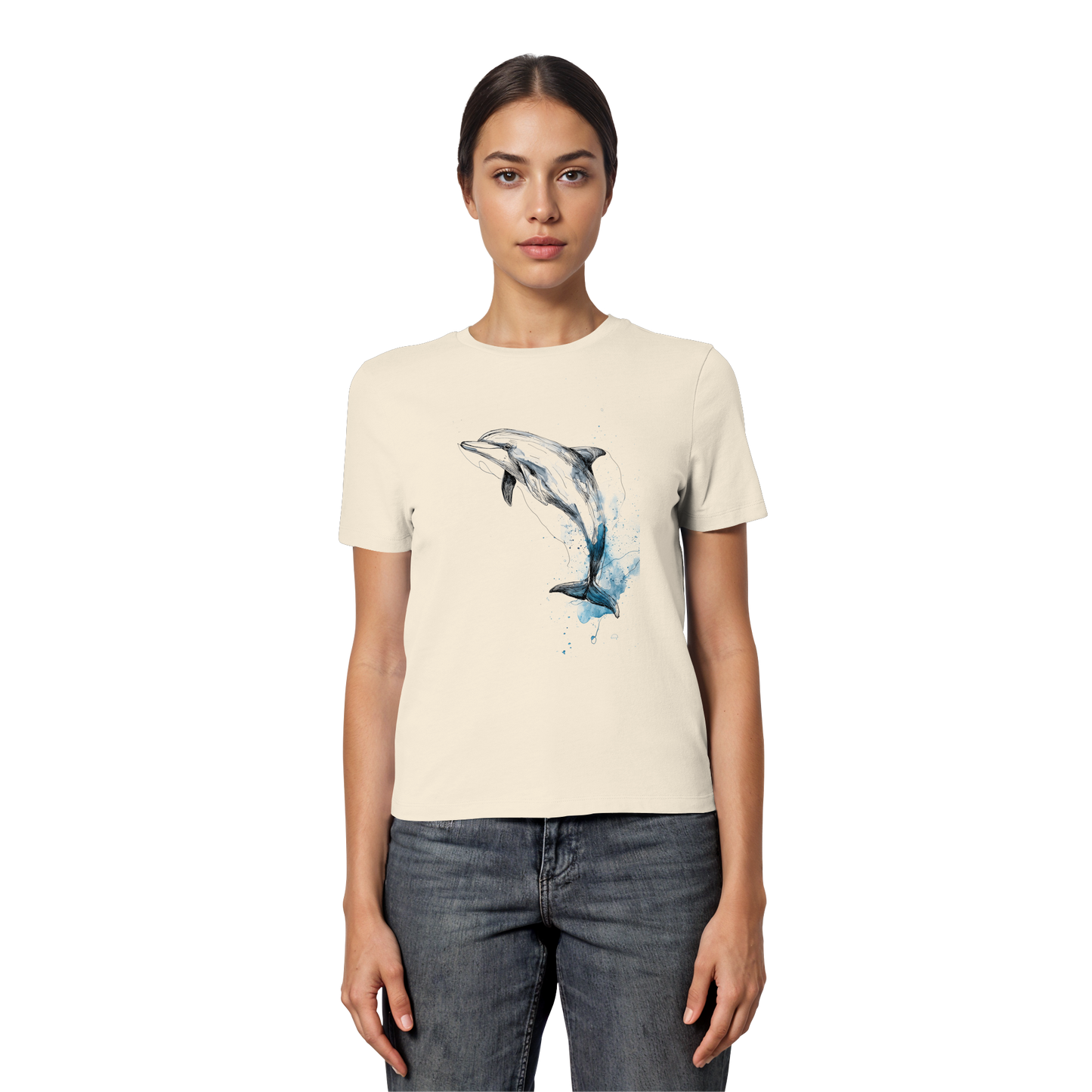 Delphin Watercolor Style - Fitted Ladies Organic Shirt