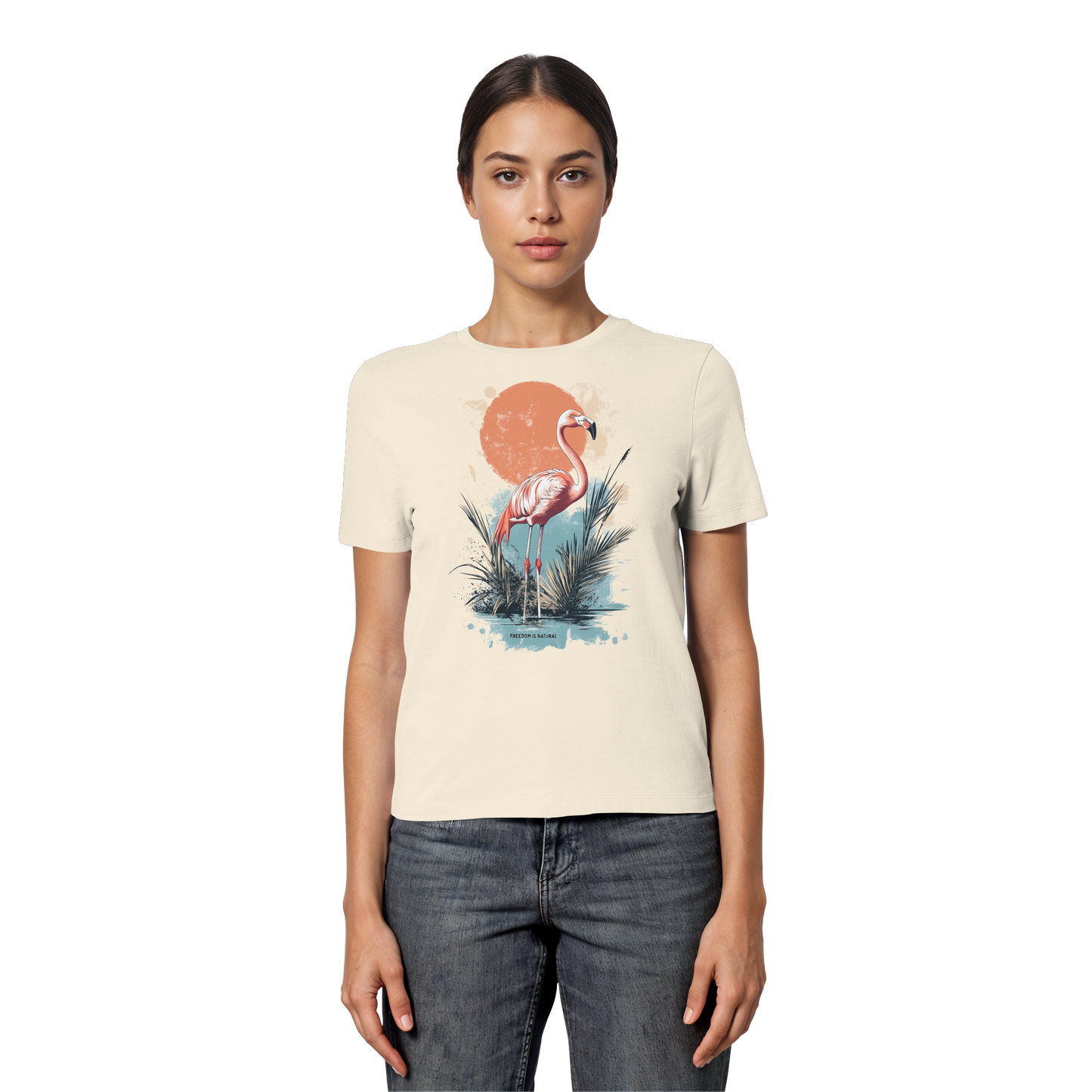 Flamingo Watercolor Style - Fitted Ladies Organic Shirt