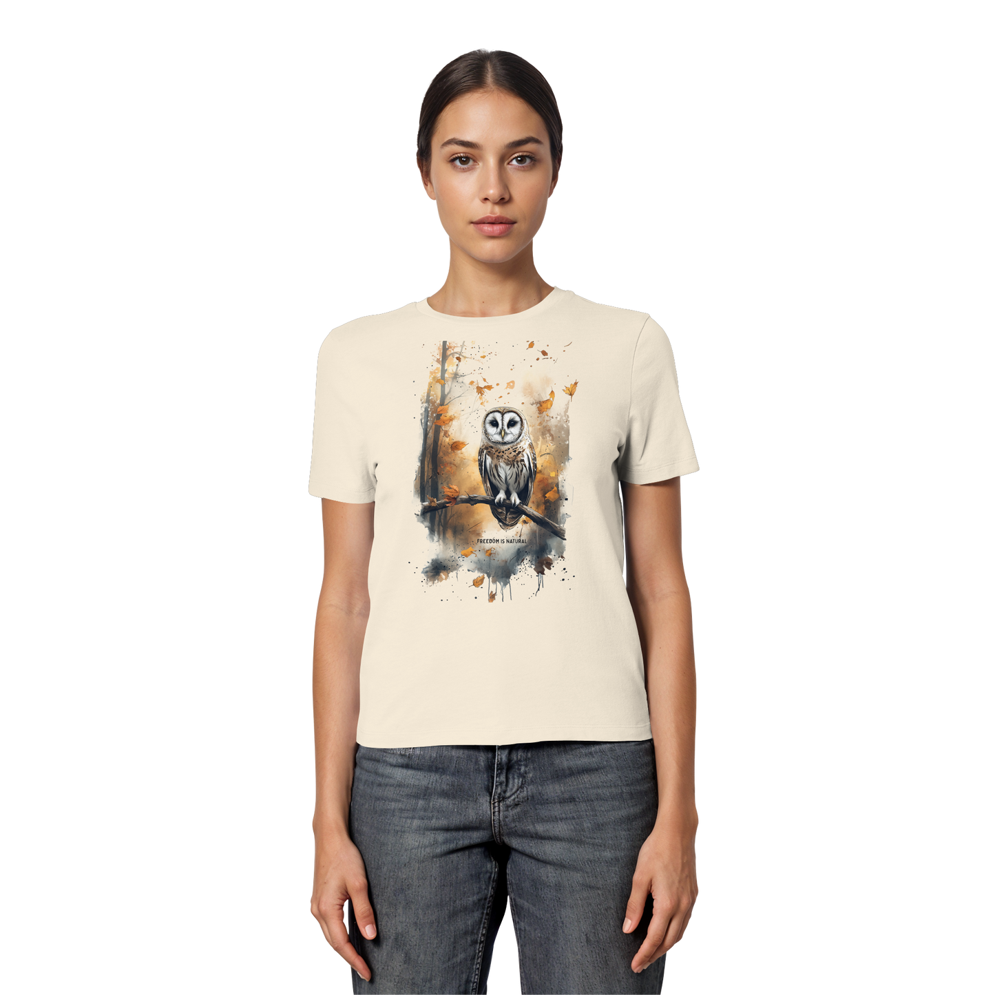 Eule Watercolor Style - Fitted Ladies Organic Shirt