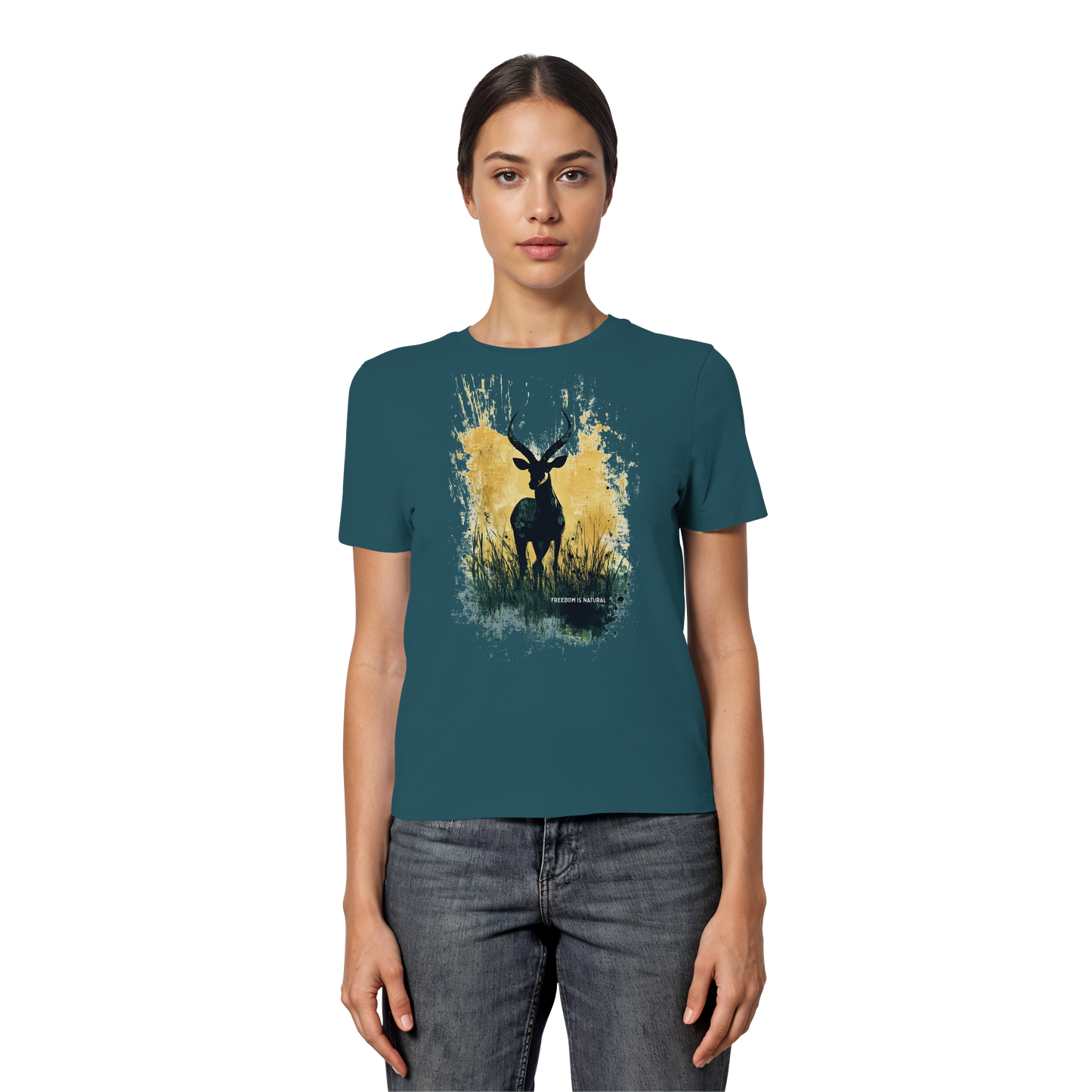 Antilope Watercolor Style - Fitted Ladies Organic Shirt