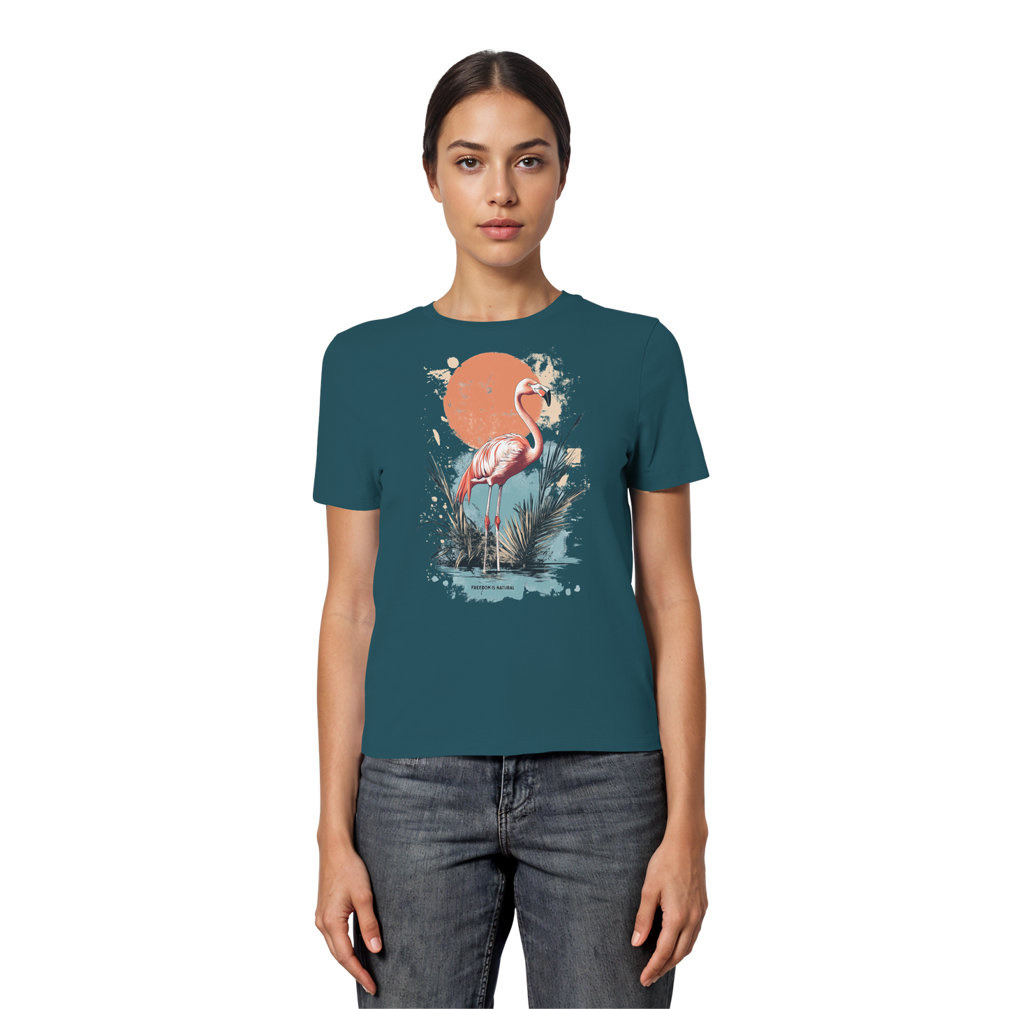 Flamingo Watercolor Style - Fitted Ladies Organic Shirt