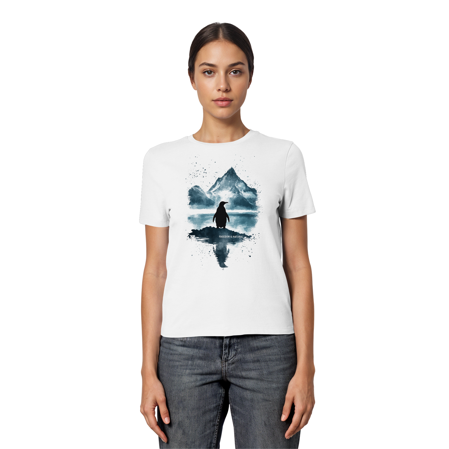Pinguin Watercolor Style - Fitted Ladies Organic Shirt