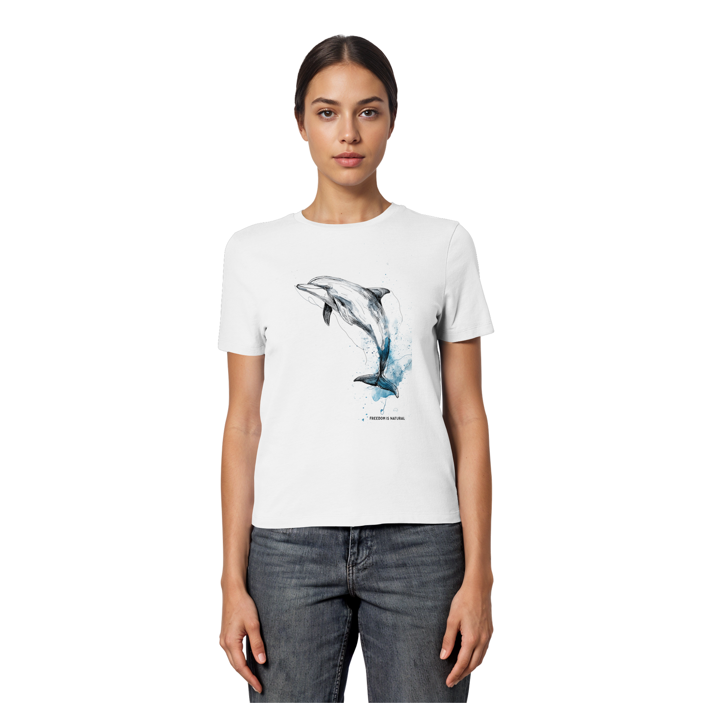 Delphin Watercolor Style - Fitted Ladies Organic Shirt