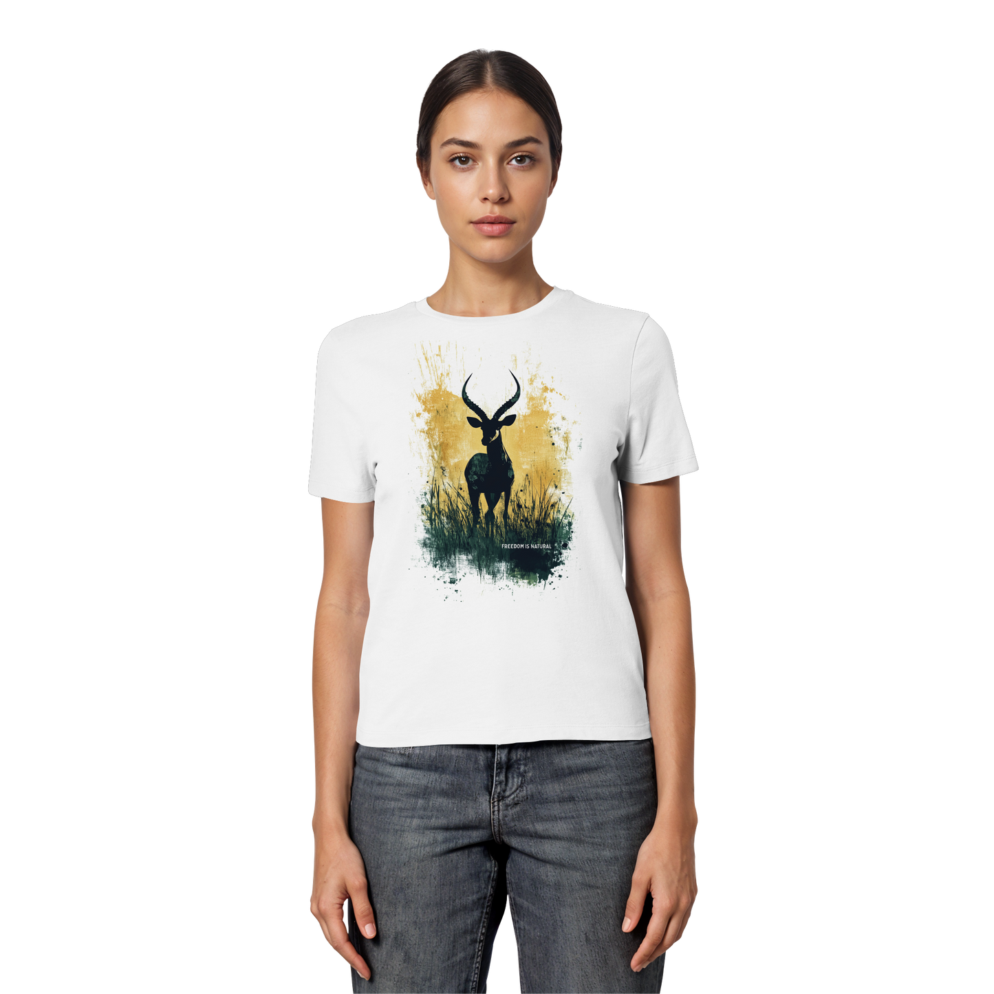 Antilope Watercolor Style - Fitted Ladies Organic Shirt
