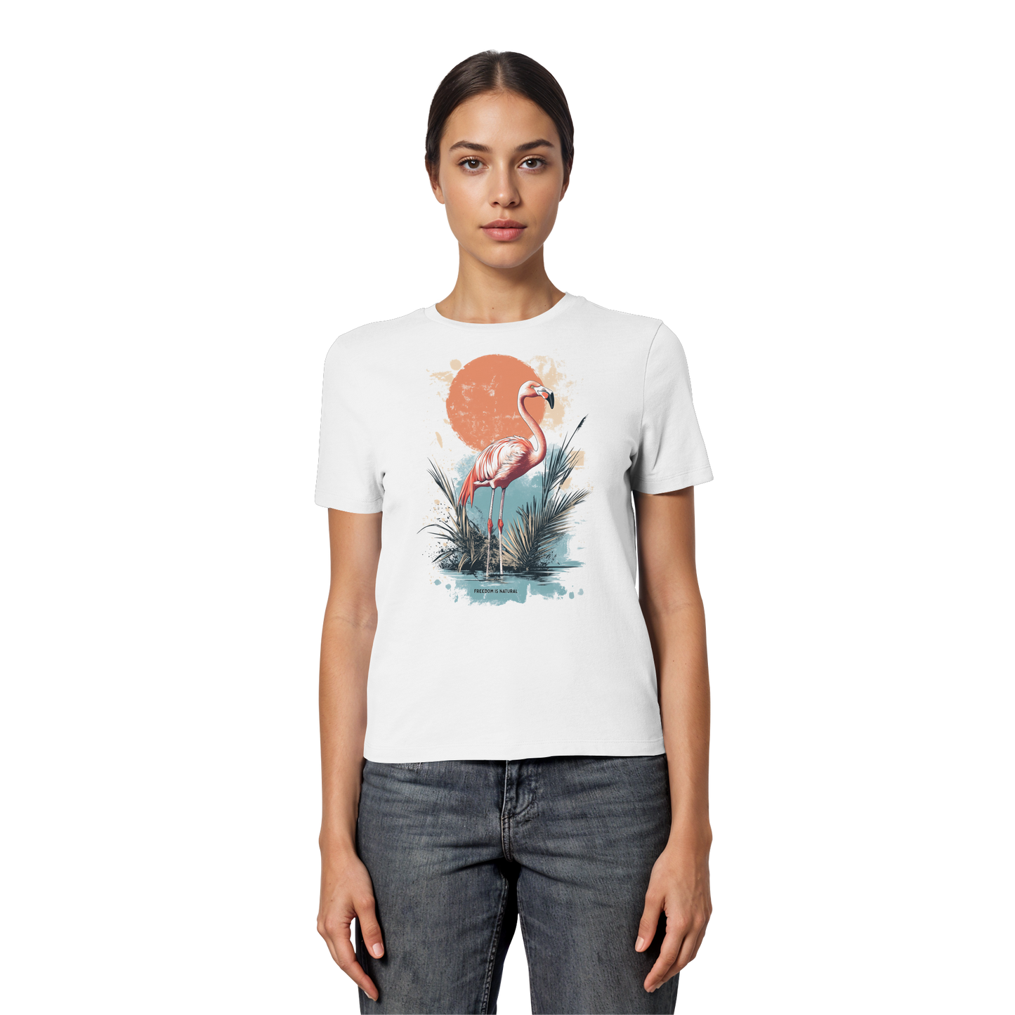 Flamingo Watercolor Style - Fitted Ladies Organic Shirt