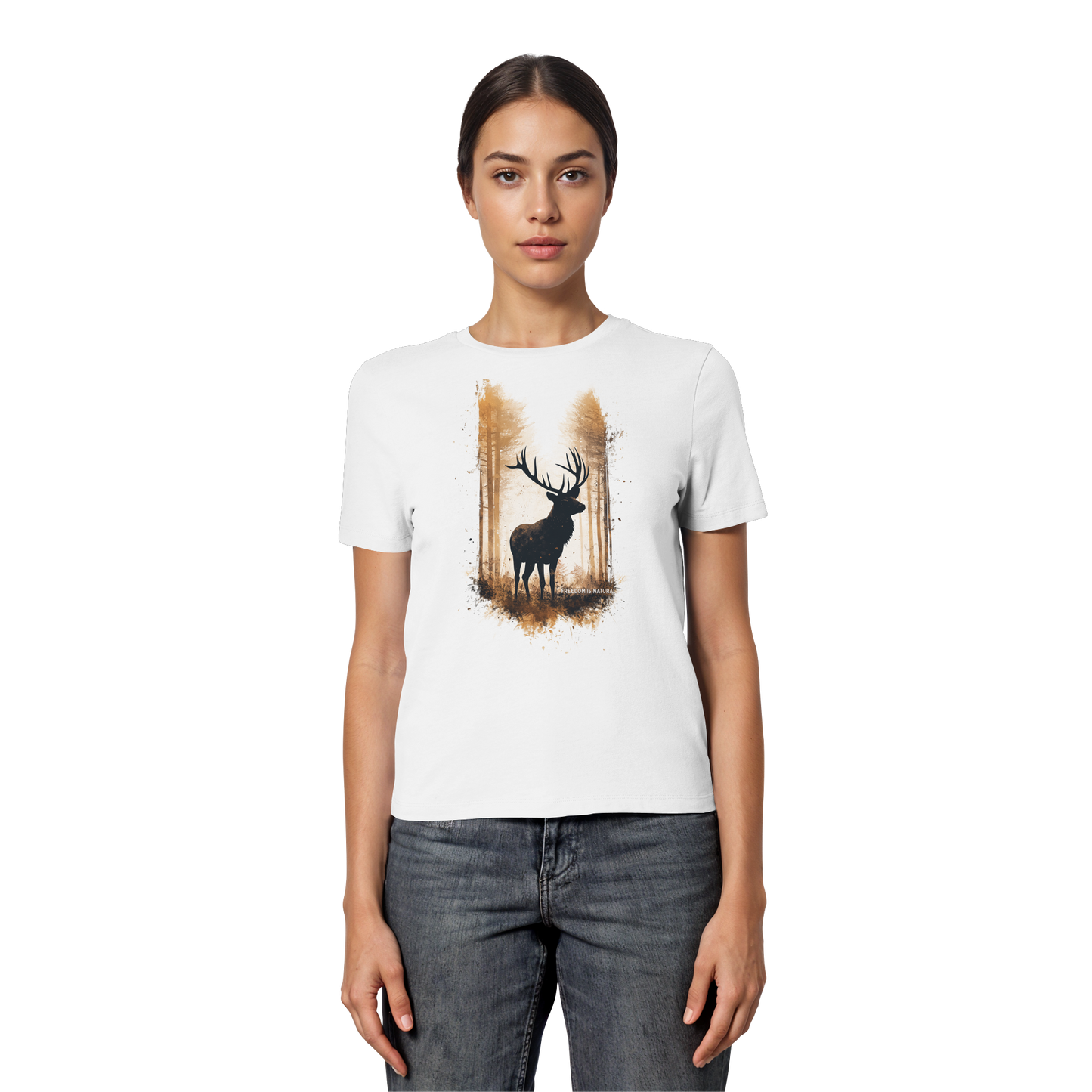 Hirsch Watercolor Style - Fitted Ladies Organic Shirt