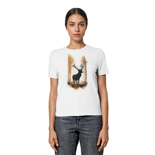 Hirsch Watercolor Style - Fitted Ladies Organic Shirt