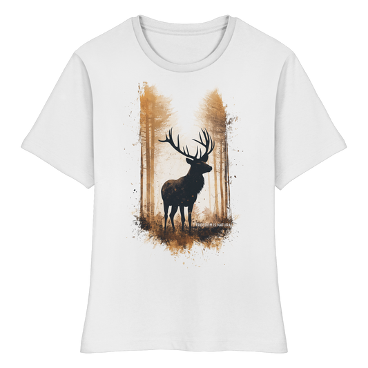 Hirsch Watercolor Style - Fitted Ladies Organic Shirt