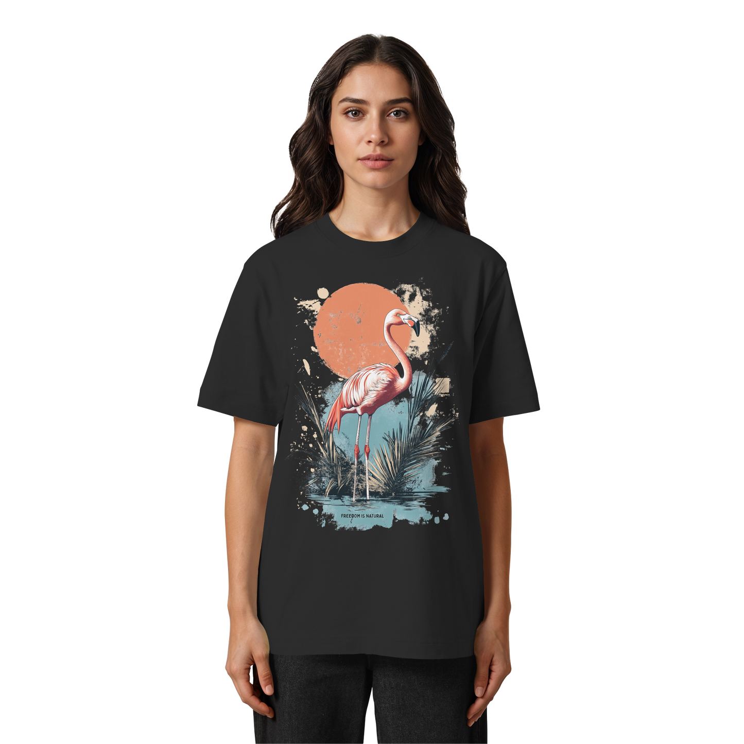 Flamingo Watercolor Style - Heavy Oversized Organic Shirt
