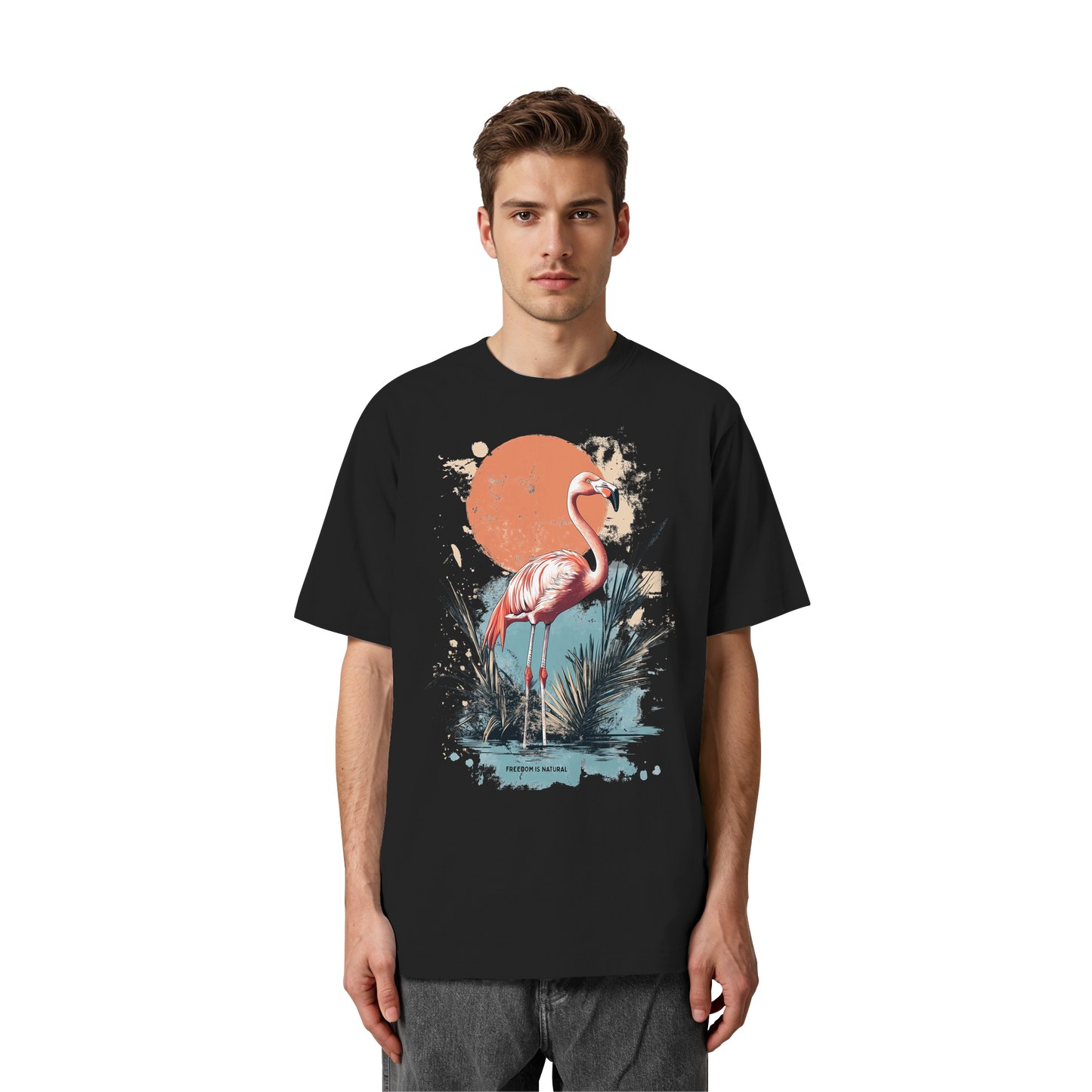 Flamingo Watercolor Style - Heavy Oversized Organic Shirt