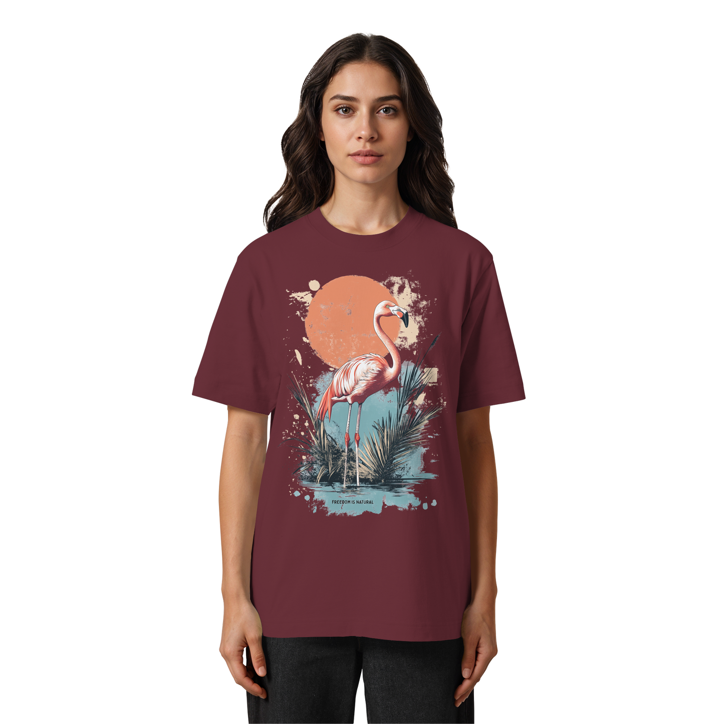 Flamingo Watercolor Style - Heavy Oversized Organic Shirt