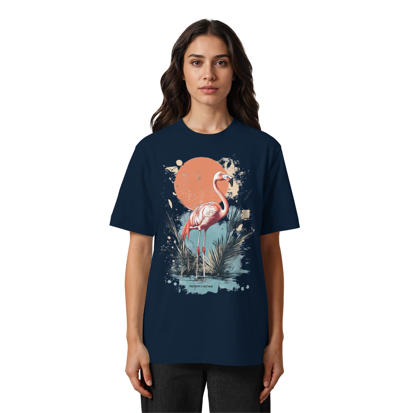 Flamingo Watercolor Style - Heavy Oversized Organic Shirt