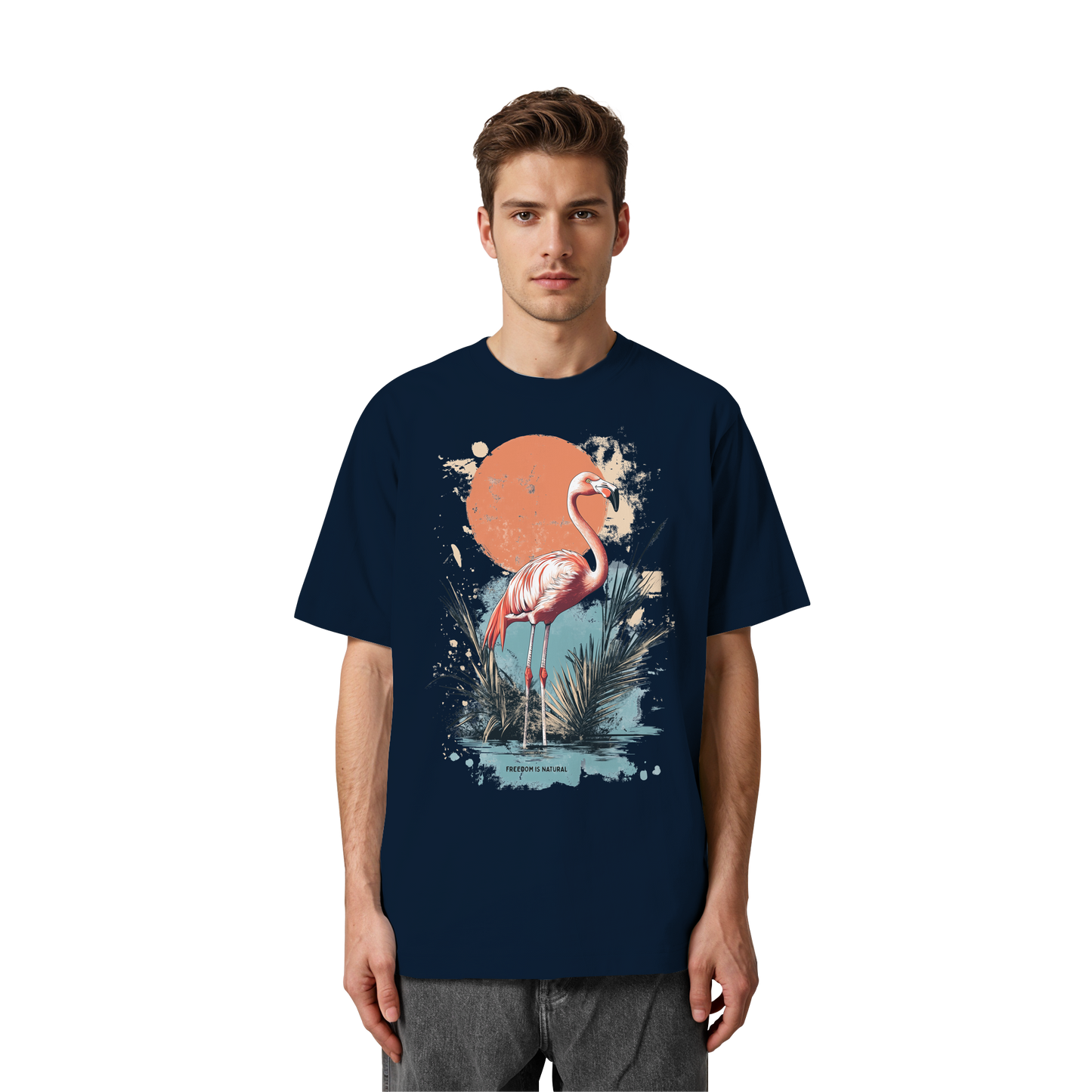 Flamingo Watercolor Style - Heavy Oversized Organic Shirt