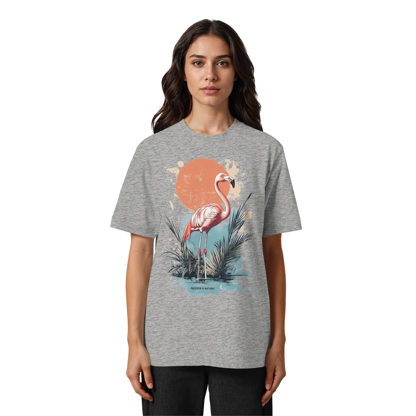 Flamingo Watercolor Style - Heavy Oversized Organic Shirt