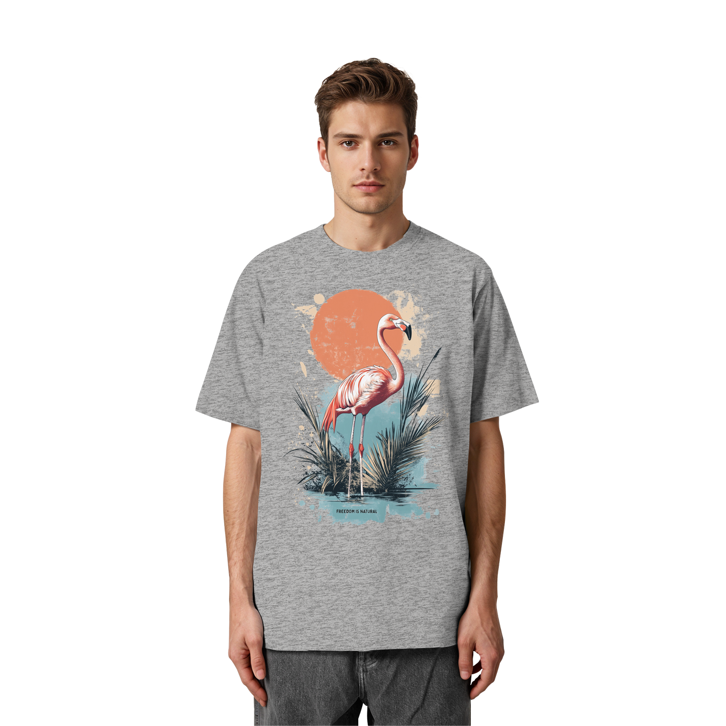 Flamingo Watercolor Style - Heavy Oversized Organic Shirt