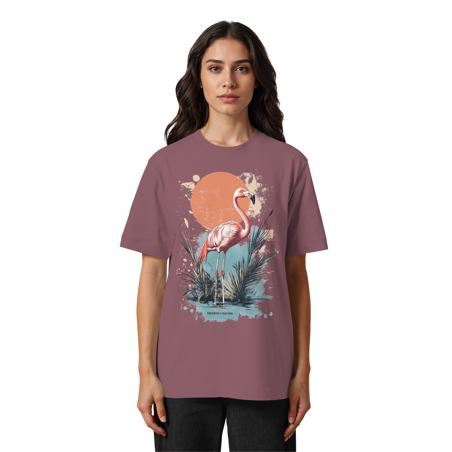 Flamingo Watercolor Style - Heavy Oversized Organic Shirt