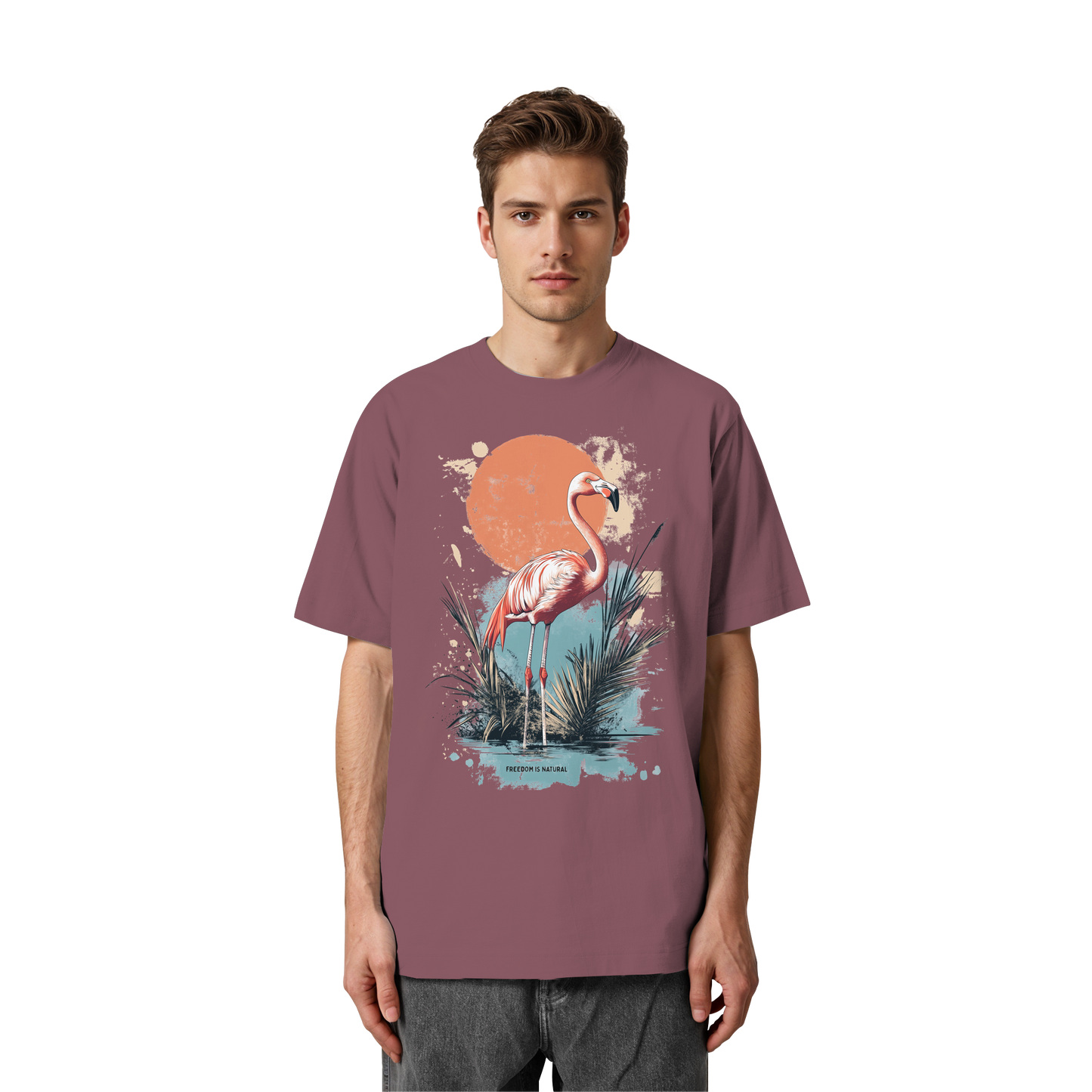 Flamingo Watercolor Style - Heavy Oversized Organic Shirt