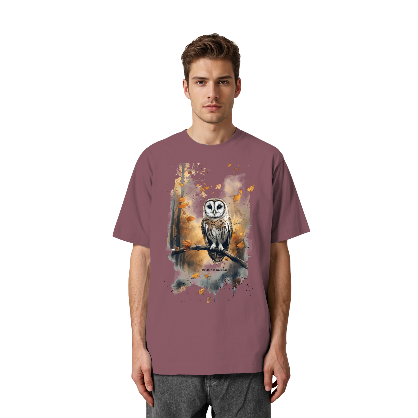 Eule Watercolor Style - Heavy Oversized Organic Shirt