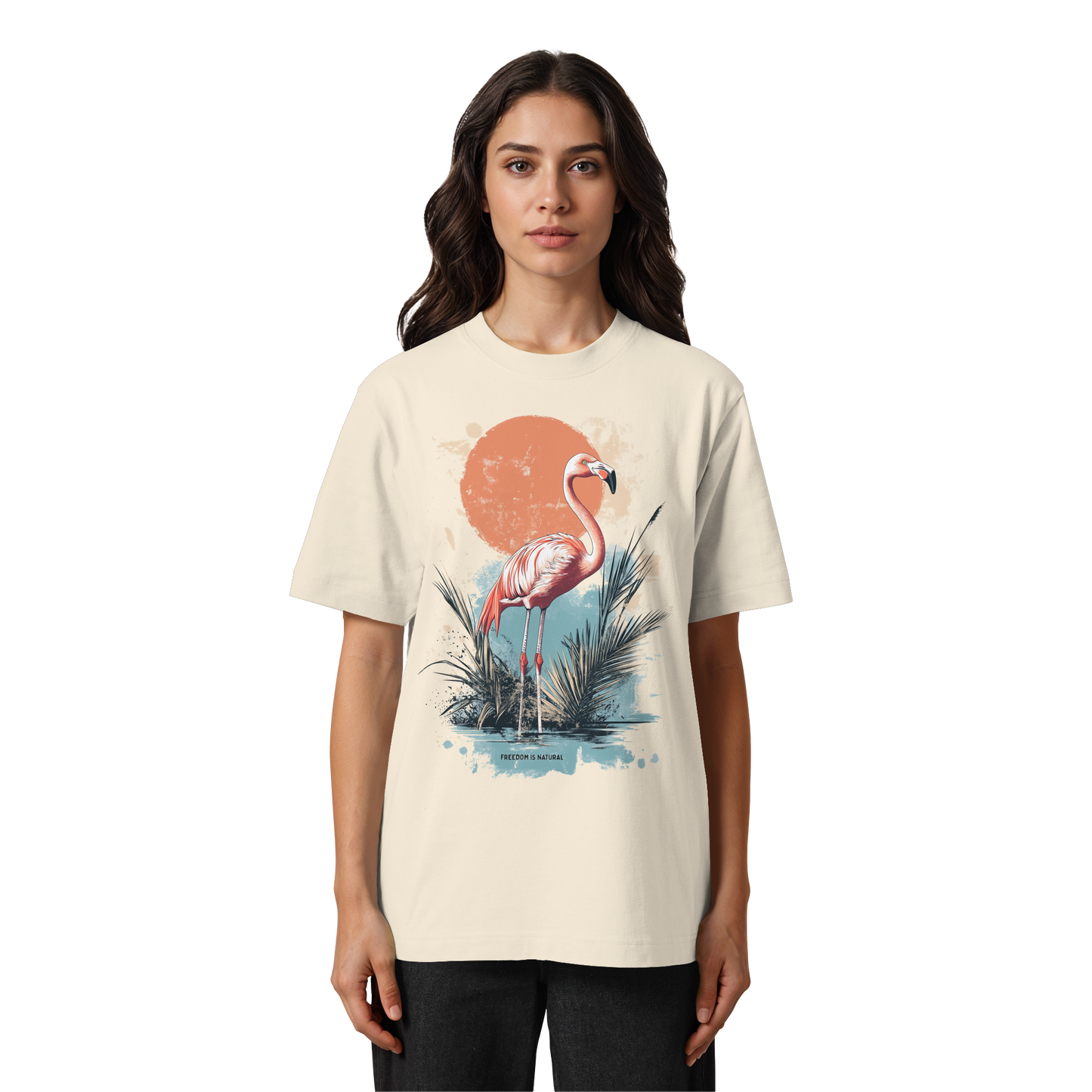 Flamingo Watercolor Style - Heavy Oversized Organic Shirt