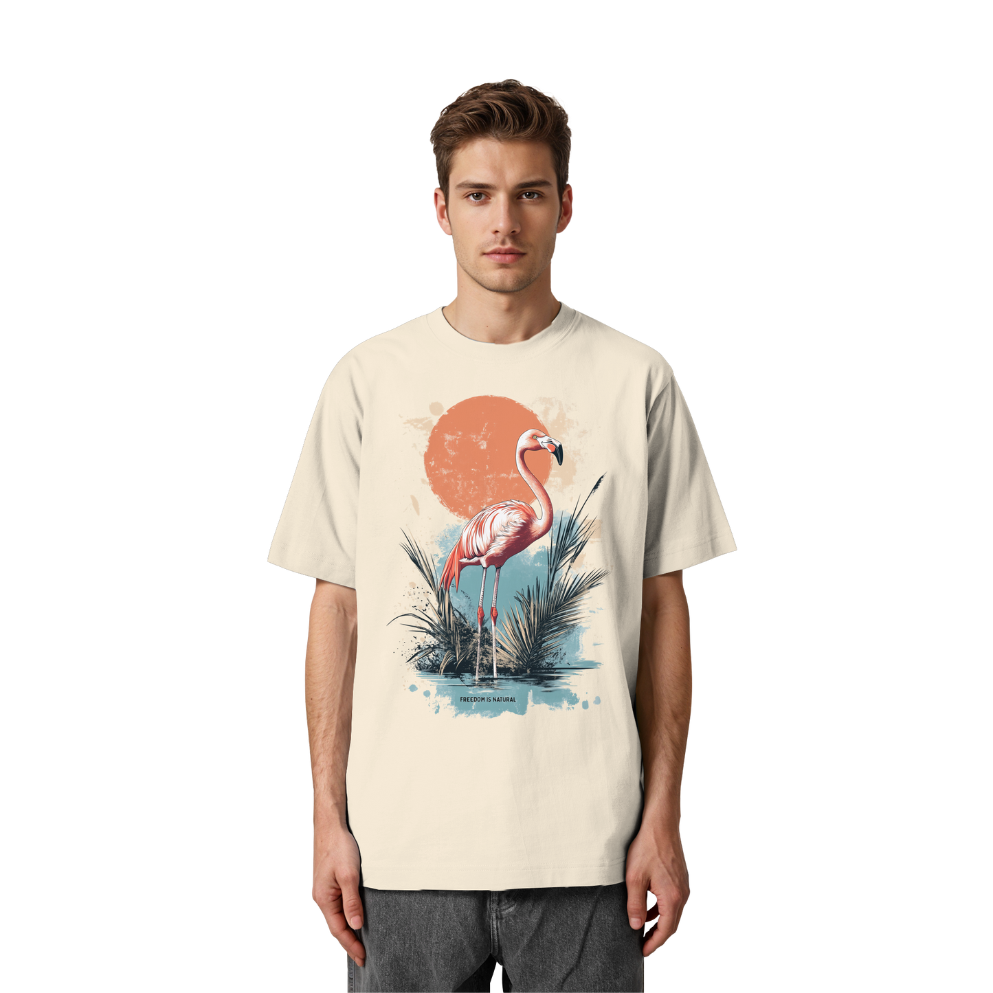 Flamingo Watercolor Style - Heavy Oversized Organic Shirt