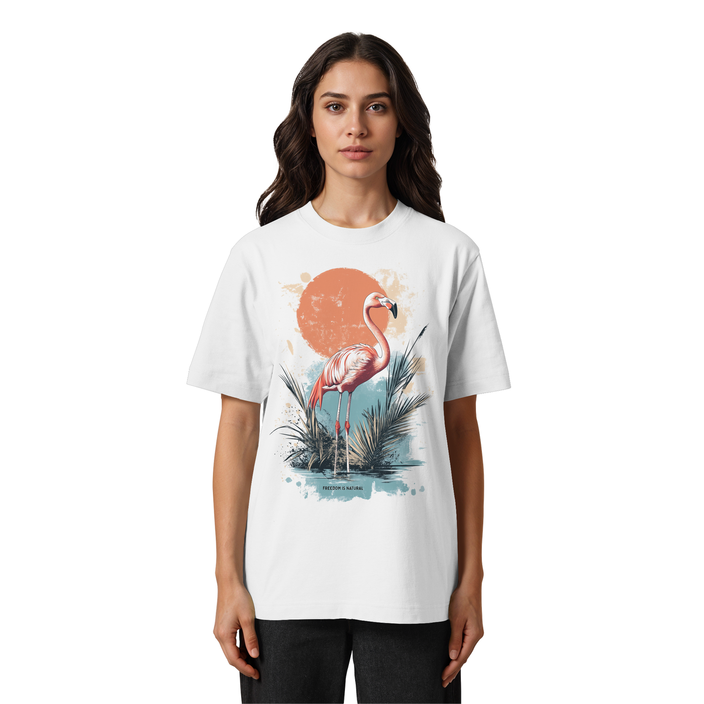 Flamingo Watercolor Style - Heavy Oversized Organic Shirt