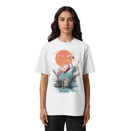 Flamingo Watercolor Style - Heavy Oversized Organic Shirt