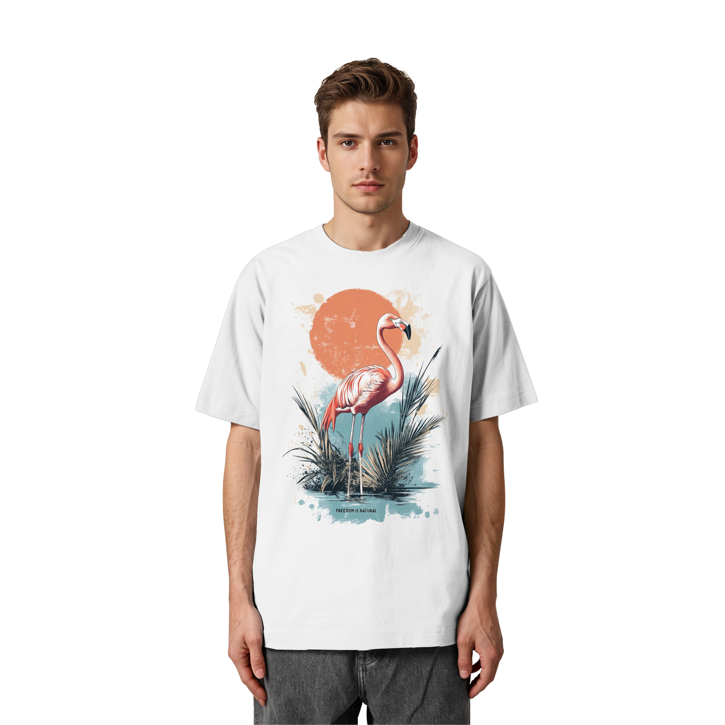 Flamingo Watercolor Style - Heavy Oversized Organic Shirt